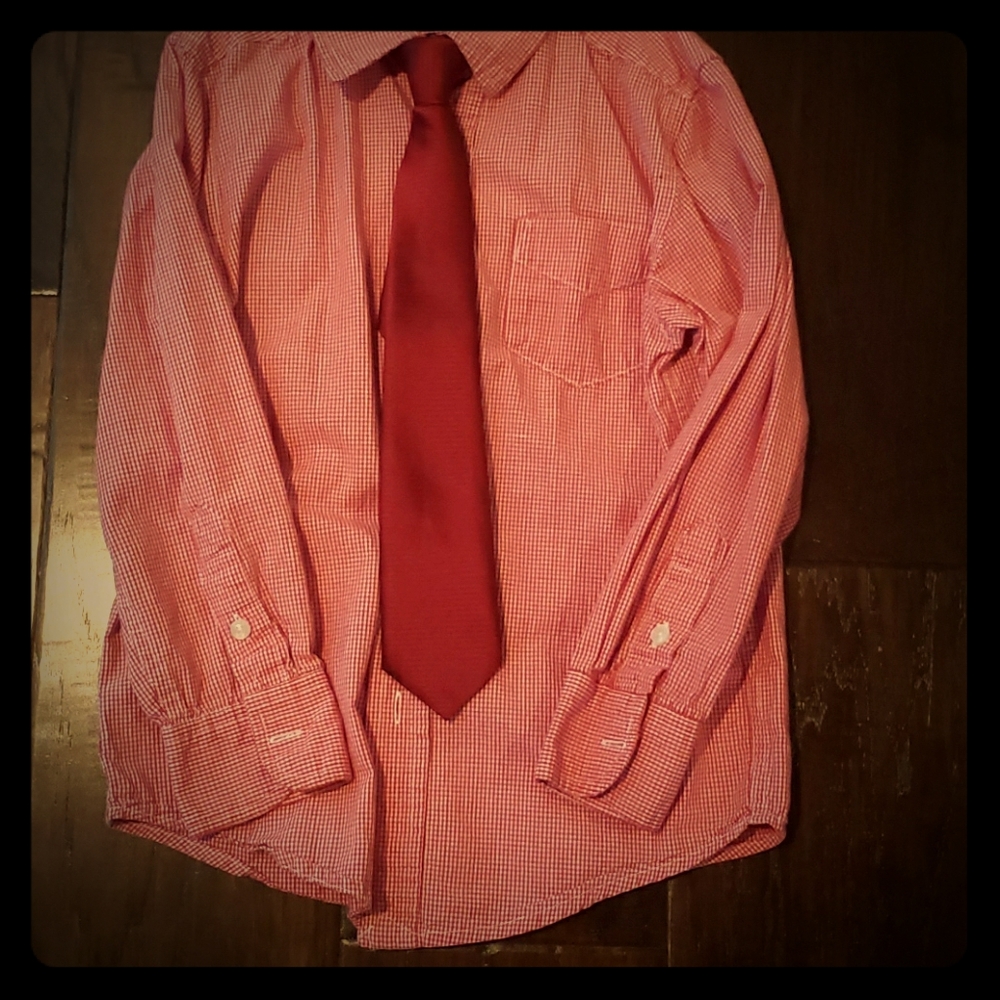 Boys Red Checker Button Down Shirt